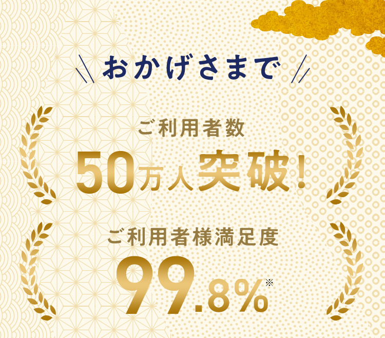 おかげさまで ご利用者数50万人突破！ ご利用者様満足度99.8％※